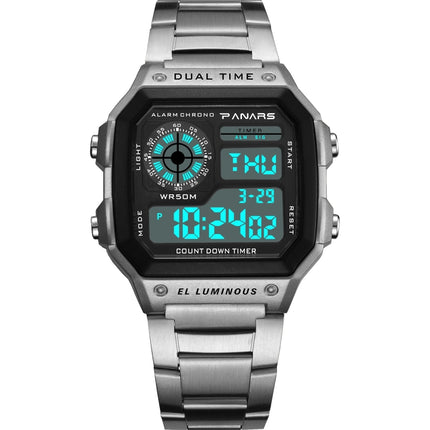 SYNOKE 8113 Square Dual Time Zone Display Luminous Student Sports Watch(Silver)-garmade.com