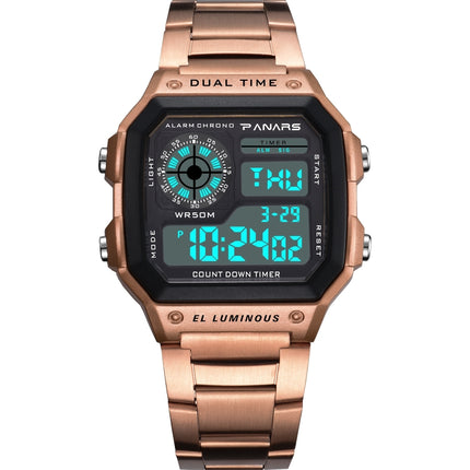 SYNOKE 8113 Square Dual Time Zone Display Luminous Student Sports Watch(Rose Gold)-garmade.com