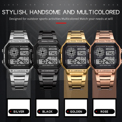 SYNOKE 8113 Square Dual Time Zone Display Luminous Student Sports Watch(Gold)-garmade.com