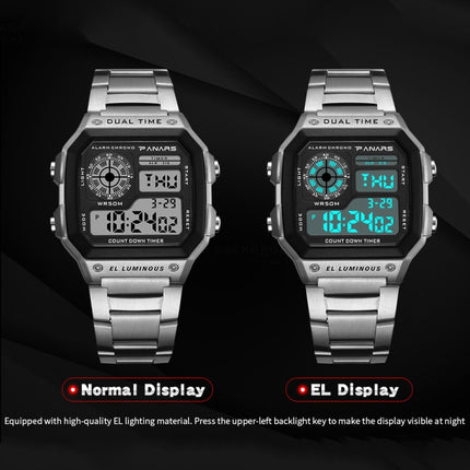 SYNOKE 8113 Square Dual Time Zone Display Luminous Student Sports Watch(Silver)-garmade.com
