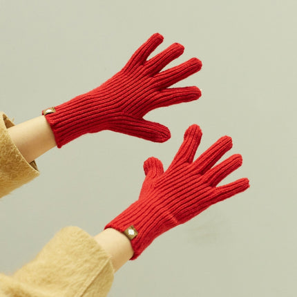 227-A0124 Wool Knit Striped Warm Touchscreen Gloves Winter Warm Cycling Gloves(Red)-garmade.com