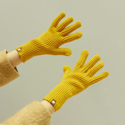227-A0124 Wool Knit Striped Warm Touchscreen Gloves Winter Warm Cycling Gloves(Yellow)-garmade.com