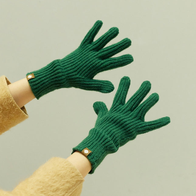 227-A0124 Wool Knit Striped Warm Touchscreen Gloves Winter Warm Cycling Gloves(Green)-garmade.com