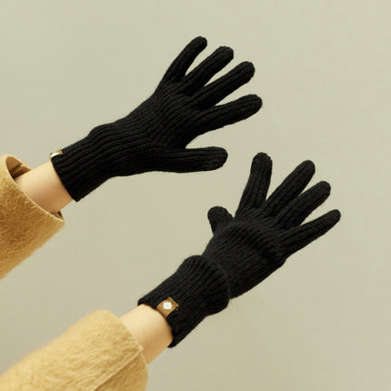 227-A0124 Wool Knit Striped Warm Touchscreen Gloves Winter Warm Cycling Gloves(Black)-garmade.com