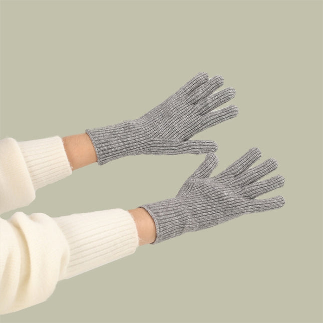 227-A0124 Wool Knit Striped Warm Touchscreen Gloves Winter Warm Cycling Gloves(Drak Grey)-garmade.com