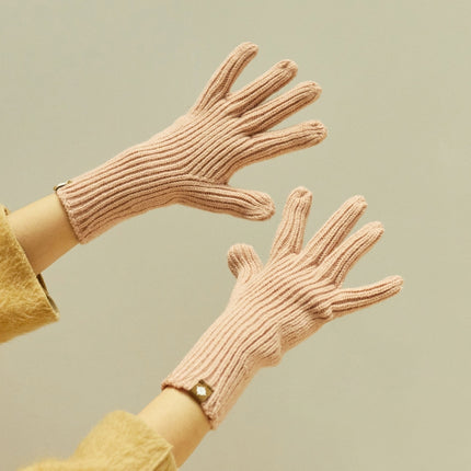 227-A0124 Wool Knit Striped Warm Touchscreen Gloves Winter Warm Cycling Gloves(Pink)-garmade.com