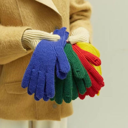 227-A0124 Wool Knit Striped Warm Touchscreen Gloves Winter Warm Cycling Gloves(Yellow)-garmade.com
