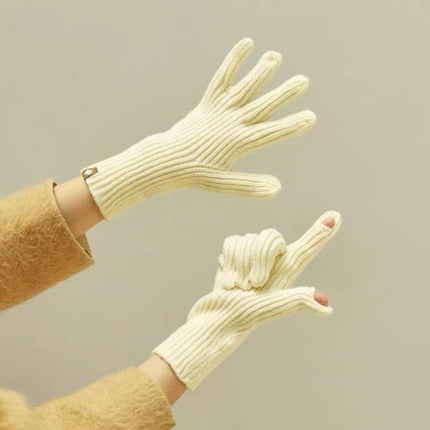 227-A0124 Wool Knit Striped Warm Touchscreen Gloves Winter Warm Cycling Gloves(Drak Grey)-garmade.com