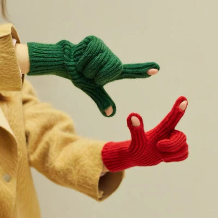227-A0124 Wool Knit Striped Warm Touchscreen Gloves Winter Warm Cycling Gloves(Light Khaki)-garmade.com