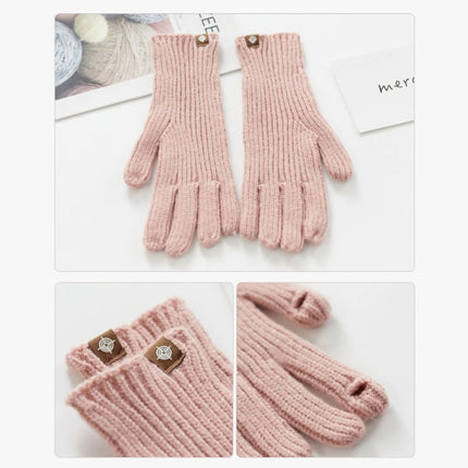227-A0124 Wool Knit Striped Warm Touchscreen Gloves Winter Warm Cycling Gloves(Pink)-garmade.com