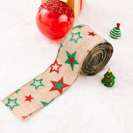 5m X 6cm Christmas Imitation Hemp Ribbon Gift Decoration Ribbon(C-Pentagram)-garmade.com