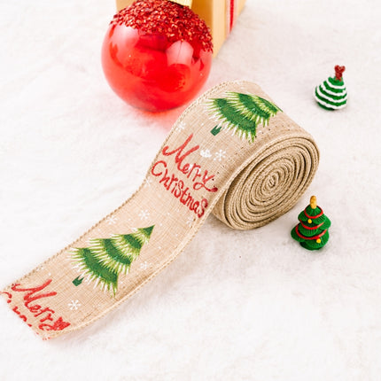 5m X 6cm Christmas Imitation Hemp Ribbon Gift Decoration Ribbon(D-Christmas Tree)-garmade.com