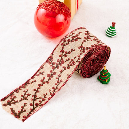5m X 6cm Christmas Imitation Hemp Ribbon Gift Decoration Ribbon(F-Red Fruit)-garmade.com