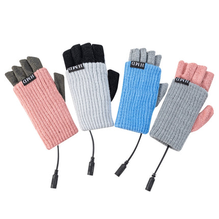 Winter USB Rechargeable Heated Half Finger Gloves, Size: Free Size(Blue)-garmade.com