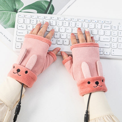 Winter USB Rechargeable Heated Half Palm Adult Gloves, Size: Free Size(Pink)-garmade.com