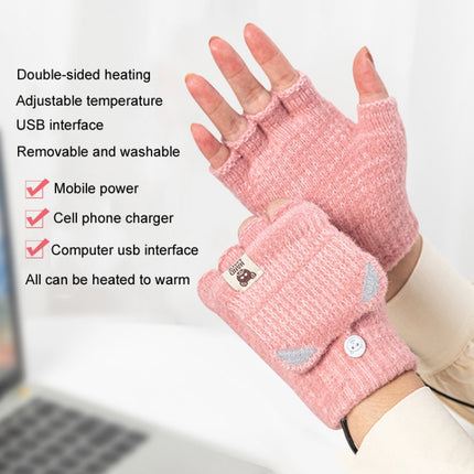 Winter Office USB Heating Warm Half Finger with Cover Gloves Heated Pad, Size: Free Size(Black)-garmade.com