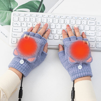 Winter Office USB Heating Warm Half Finger with Cover Gloves Heated Pad, Size: Free Size(Blue)-garmade.com