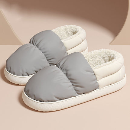 Winter Home Waterproof Thick-soled Cotton Shoes Plush Warm Cotton Slippers, Size: 40-41(Dark Grey)-garmade.com