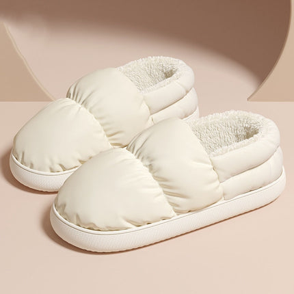 Winter Home Waterproof Thick-soled Cotton Shoes Plush Warm Cotton Slippers, Size: 36-37(White)-garmade.com