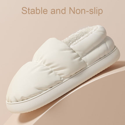 Winter Home Waterproof Thick-soled Cotton Shoes Plush Warm Cotton Slippers, Size: 36-37(White)-garmade.com