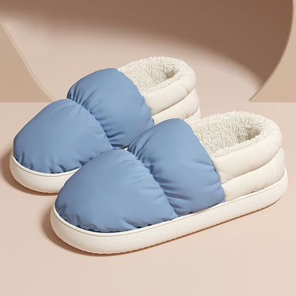 Winter Home Waterproof Thick-soled Cotton Shoes Plush Warm Cotton Slippers, Size: 42-43(Light Blue)-garmade.com
