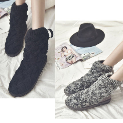 A1 Autumn and Winter Knitted Wool Fleece Thickened Non-slip Boots, Size: 36(Black)-garmade.com
