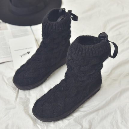A1 Autumn and Winter Knitted Wool Fleece Thickened Non-slip Boots, Size: 37(Black)-garmade.com