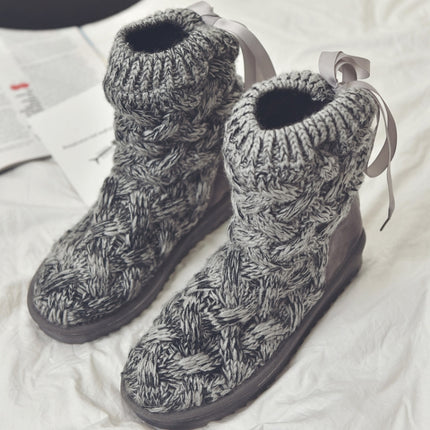 A1 Autumn and Winter Knitted Wool Fleece Thickened Non-slip Boots, Size: 37(Grey)-garmade.com