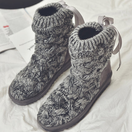 A1 Autumn and Winter Knitted Wool Fleece Thickened Non-slip Boots, Size: 38(Grey)-garmade.com