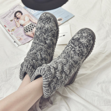 A1 Autumn and Winter Knitted Wool Fleece Thickened Non-slip Boots, Size: 38(Grey)-garmade.com