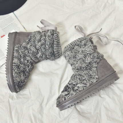 A1 Autumn and Winter Knitted Wool Fleece Thickened Non-slip Boots, Size: 38(Grey)-garmade.com