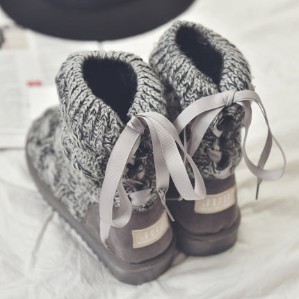 A1 Autumn and Winter Knitted Wool Fleece Thickened Non-slip Boots, Size: 38(Grey)-garmade.com