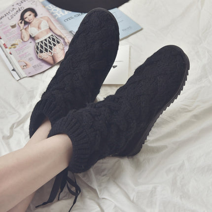 A1 Autumn and Winter Knitted Wool Fleece Thickened Non-slip Boots, Size: 39(Black)-garmade.com