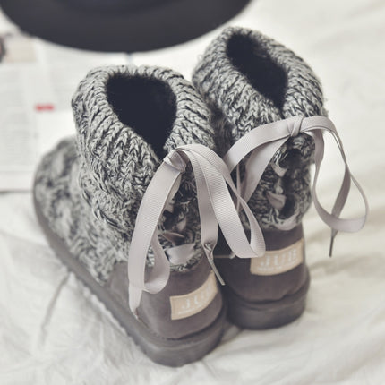 A1 Autumn and Winter Knitted Wool Fleece Thickened Non-slip Boots, Size: 39(Grey)-garmade.com