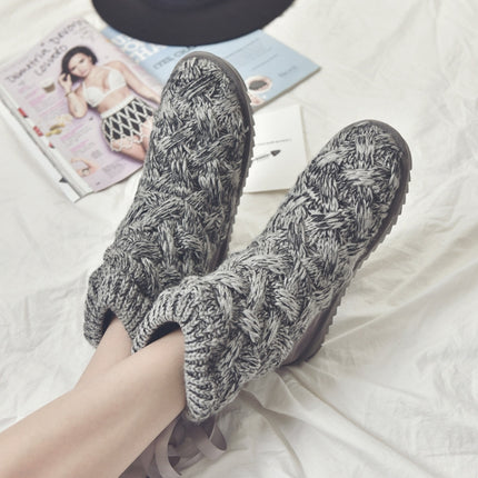 A1 Autumn and Winter Knitted Wool Fleece Thickened Non-slip Boots, Size: 40(Grey)-garmade.com