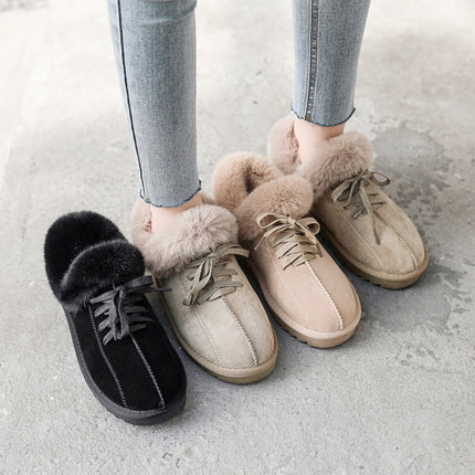 C12 Autumn and Winter Plush Warm Lace-up Snow Boots Casual Cotton Shoes, Size: 35(Beige)-garmade.com
