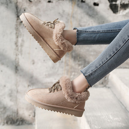 C12 Autumn and Winter Plush Warm Lace-up Snow Boots Casual Cotton Shoes, Size: 37(Beige)-garmade.com
