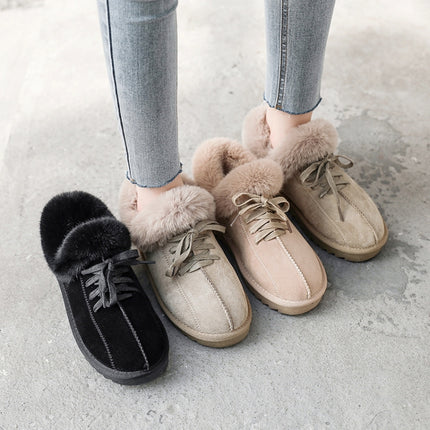 C12 Autumn and Winter Plush Warm Lace-up Snow Boots Casual Cotton Shoes, Size: 40(Beige)-garmade.com