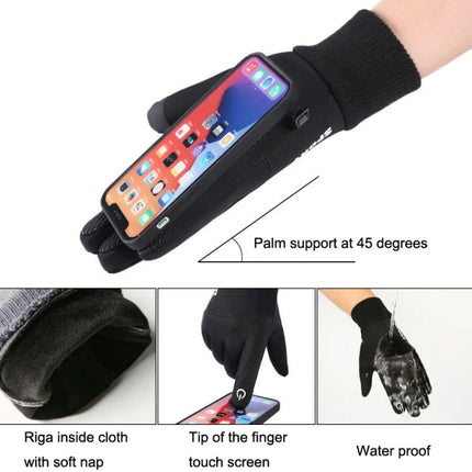1 Pair With Velvet Waterproof Outdoor Cycling Cold and Wind-proof Warm Gloves, Size: One Size(Navy)-garmade.com