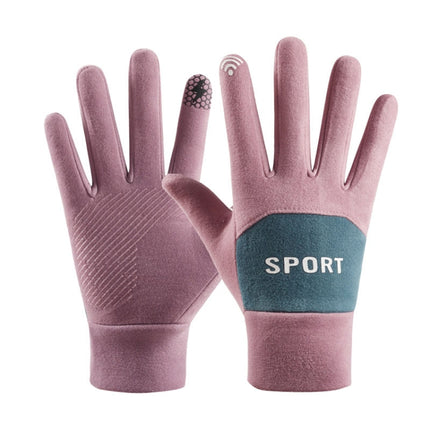 1 Pair Women Winter Thick Outdoor Cold and Windproof Warm Gloves One Size(Purple)-garmade.com