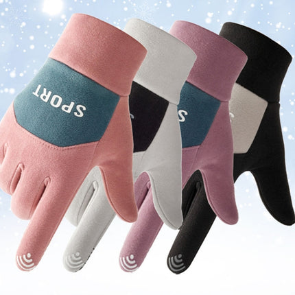 1 Pair Women Winter Thick Outdoor Cold and Windproof Warm Gloves One Size(Gray White)-garmade.com