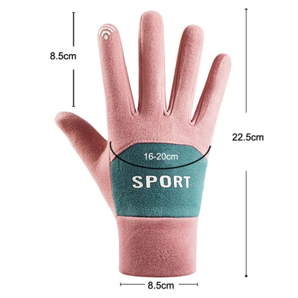 1 Pair Women Winter Thick Outdoor Cold and Windproof Warm Gloves One Size(Pink)-garmade.com
