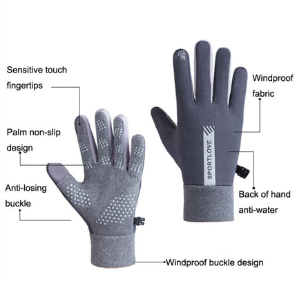 1 Pair Velvet and Thick Cycling Windproof and Cold Warm Gloves, Style: Female Version (Grey)-garmade.com
