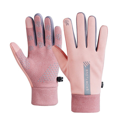 1 Pair Velvet and Thick Cycling Windproof and Cold Warm Gloves, Style: Female Version (Pink)-garmade.com