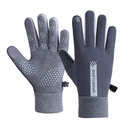 1 Pair Velvet and Thick Cycling Windproof and Cold Warm Gloves, Style: Male Version (Grey)-garmade.com