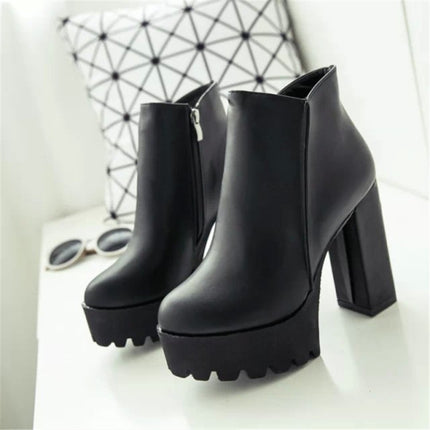 Autumn And Winter Thick And High Heeled Warm Low Boots For Ladies, Size: 35(Black Two Cotton)-garmade.com
