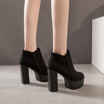 Autumn And Winter Thick And High Heeled Warm Low Boots For Ladies, Size: 36(Black Two Cotton)-garmade.com