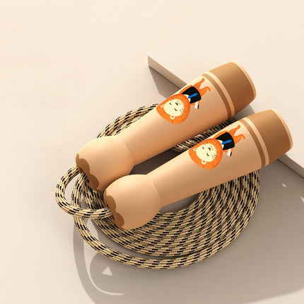 Wooden Handle Adjustable Jump Rope For Children Orange Lion (Cotton Rope)-garmade.com