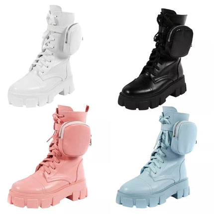 Autumn and Winter Retro Thick-soled Muffin Heel Martin Boots, Size: 40(White)-garmade.com