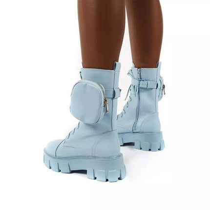 Autumn and Winter Retro Thick-soled Muffin Heel Martin Boots, Size: 35(Light Blue)-garmade.com